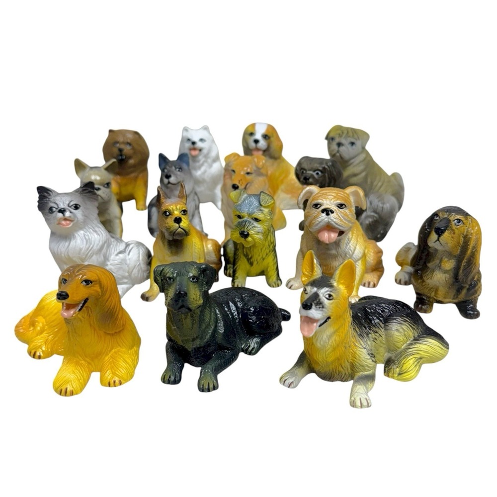 Vtg 1988 NEW-RAY Dog Novelty‎ Collectible Rubber Figurines Misc Breeds Lot Of 16
